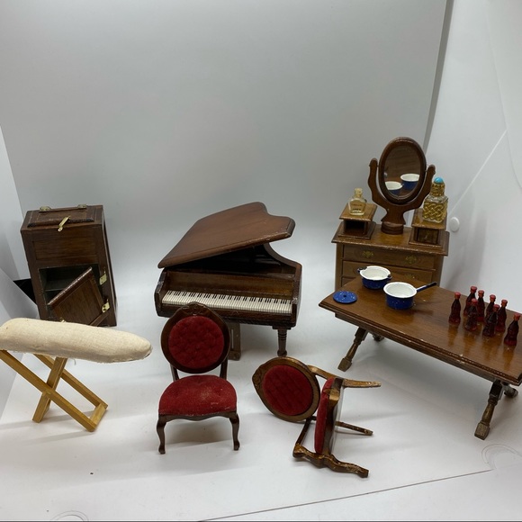 Vintage Dollhouse Furniture Piano Icebox Dresser